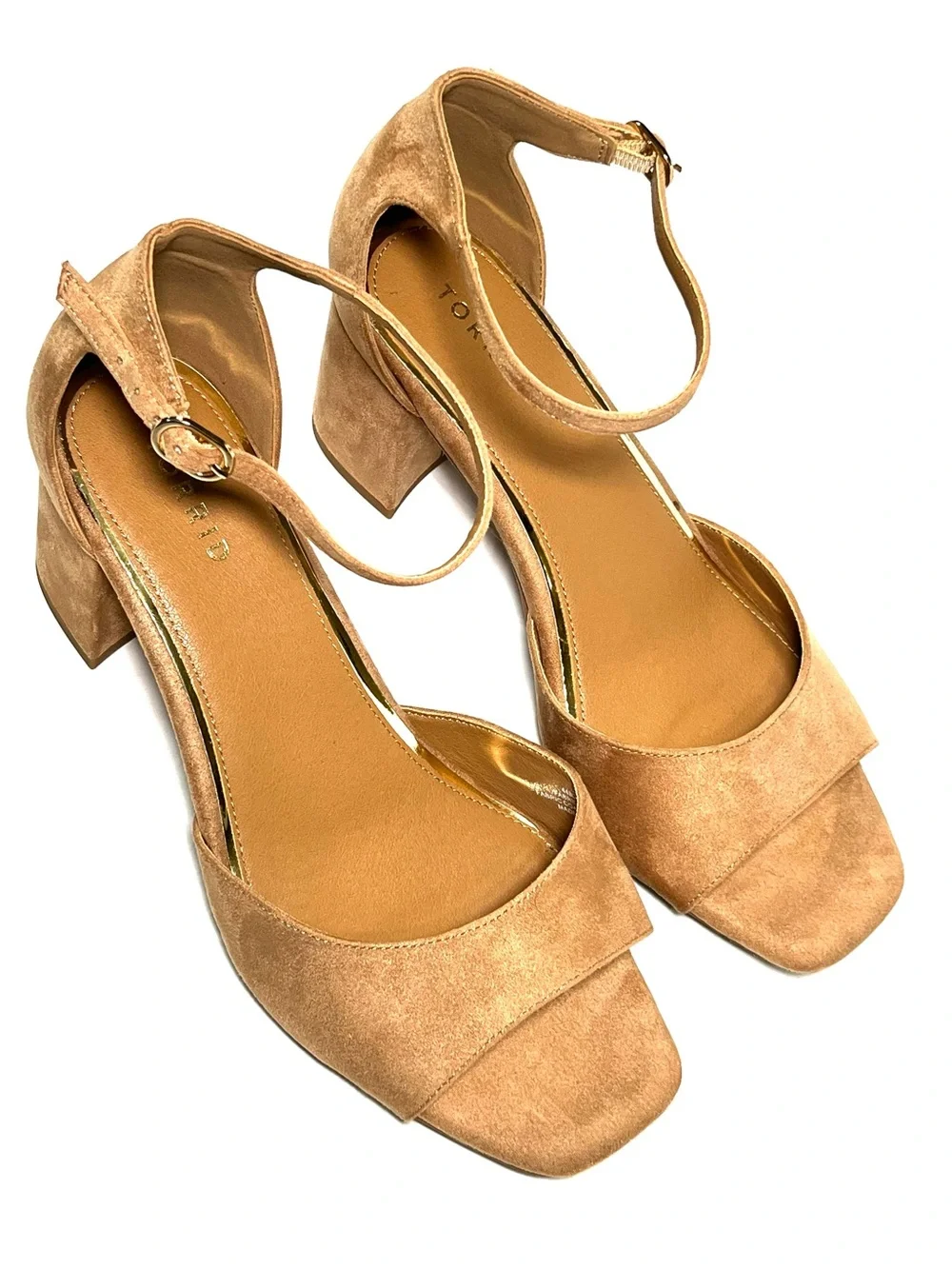 torrid tan suede ankle-strap block heels